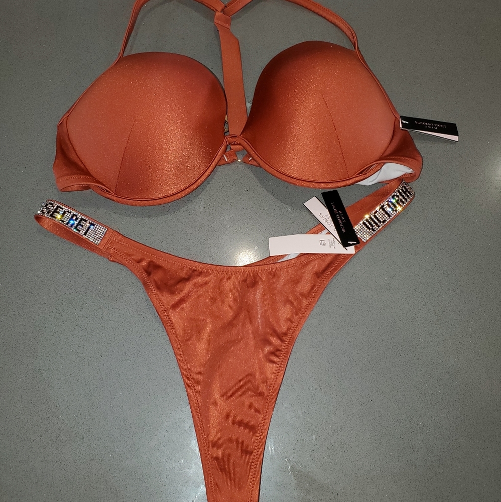 Victoria's secret copper shine strap bikini set size L and 38D